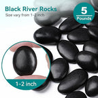 5 lbs Black Rocks for Planters, Polished Garden Stones for Outdoor Landscaping - Image 2