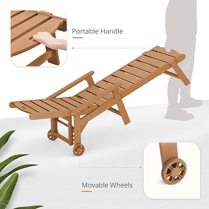LUE BONA Outdoor Chaise Lounge, HDPS Chaise Lounger, 5 Positions Adjustable - Image 5