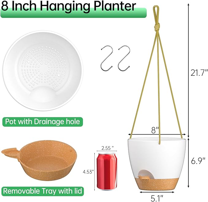 ZMTECH 8 Inch Hanging Planters for Indoor Outdoor Plants, 2 Pack Self Watering - Image 2