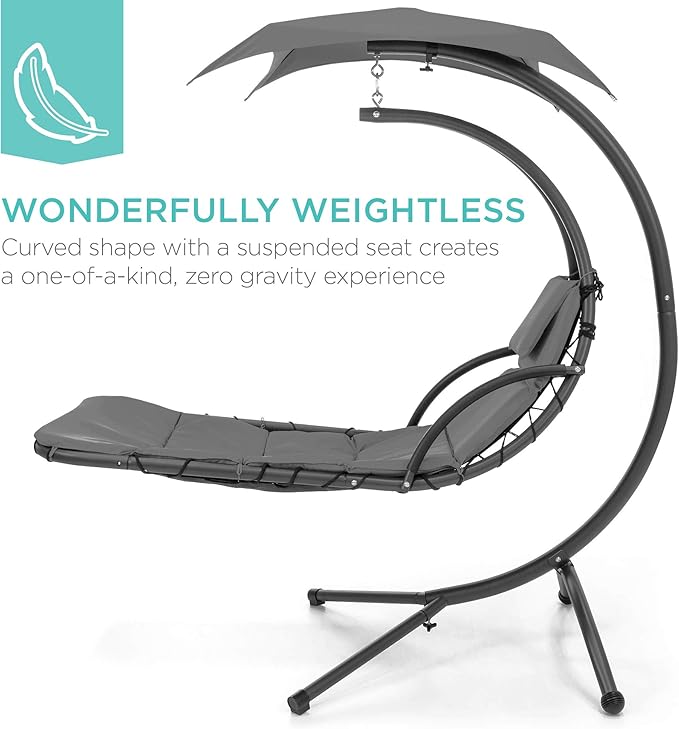 Best Choice Products Outdoor Hanging Curved Steel Chaise Lounge Chair Swing - Image 3