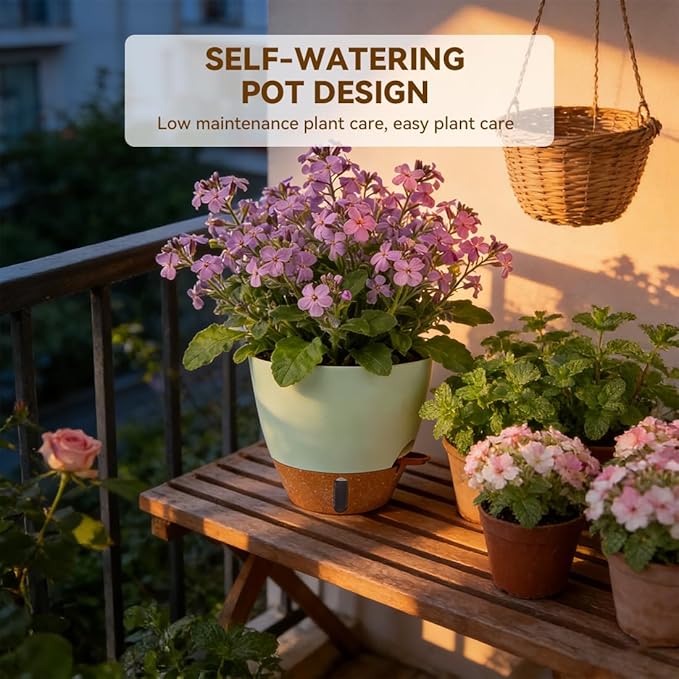 7/6.5/6/5.5/5 Inch Self Watering Pots, Plastic Flower Pots - Image 3