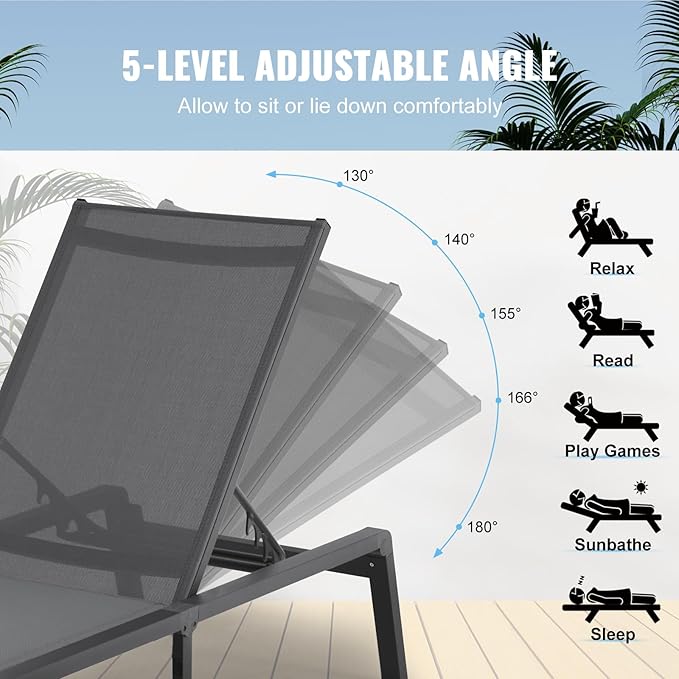 VEVOR Chaise Lounge Chair Outdoor, Aluminum Patio Lounge Chairs - Image 8