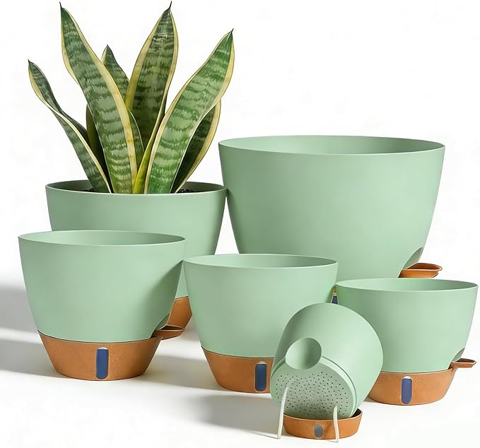 7/6.5/6/5.5/5 Inch Self Watering Pots, Plastic Flower Pots by Unknown