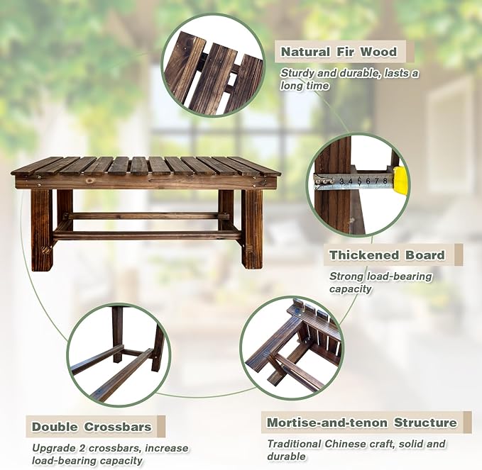 Outdoor Garden Bench, 2-Person Wood Patio Bench Weatherproof Outdoor Backless - Image 3