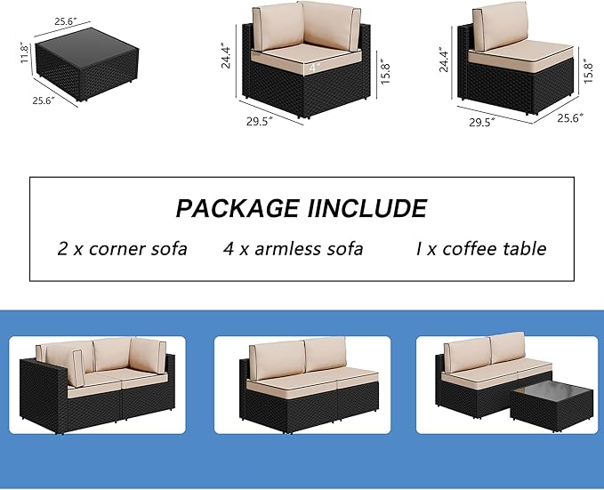 Shintenchi 7 Pieces Outdoor Patio Sectional Sofa Couch, Wicker Furniture - Image 7
