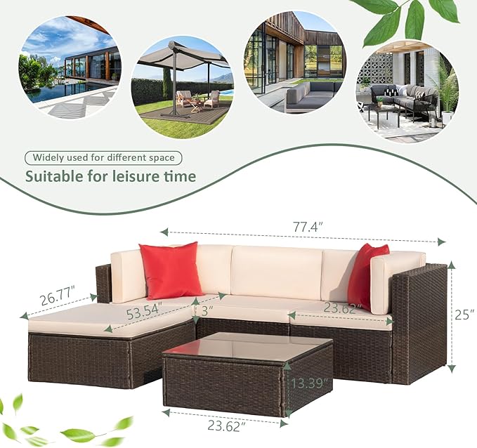Devoko 5 Pieces Patio Furniture Sets All Weather Outdoor Sectional Patio Sofa - Image 9