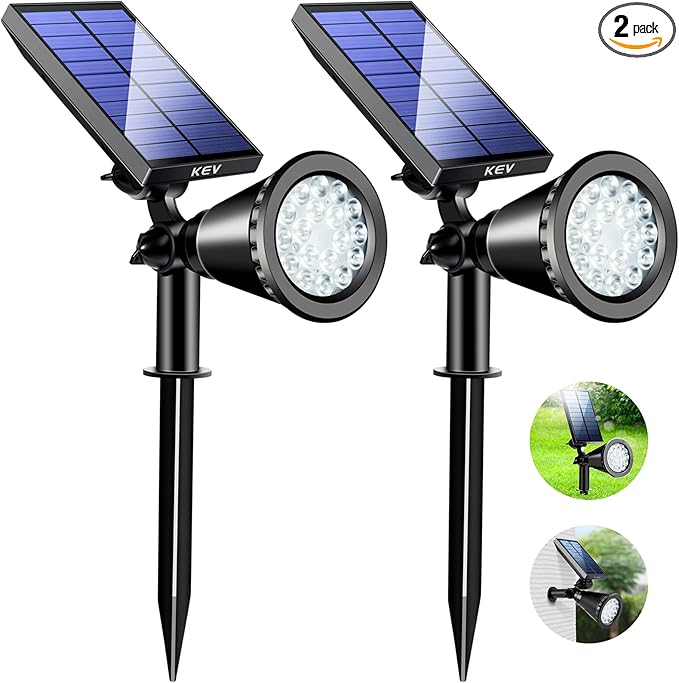 KEV 800 Lumens Solar Spot Lights Outdoor, 18 LEDs Solar Flood Lights by KEV