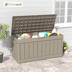 Patiowell 82 Gallon Resin Deck Box, Waterproof Large Wood Look Storage Box - Image 2