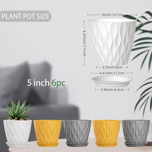5 Inch Planter Pots, 6 Pack Indoor Planters, Small Flower Pots - Image 2