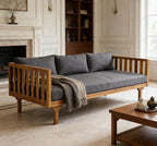 Merax Solid Acacia Wood Couch Chaise Lounge Chair Indoor, 3 Seater Daybed Sofa - Image 4