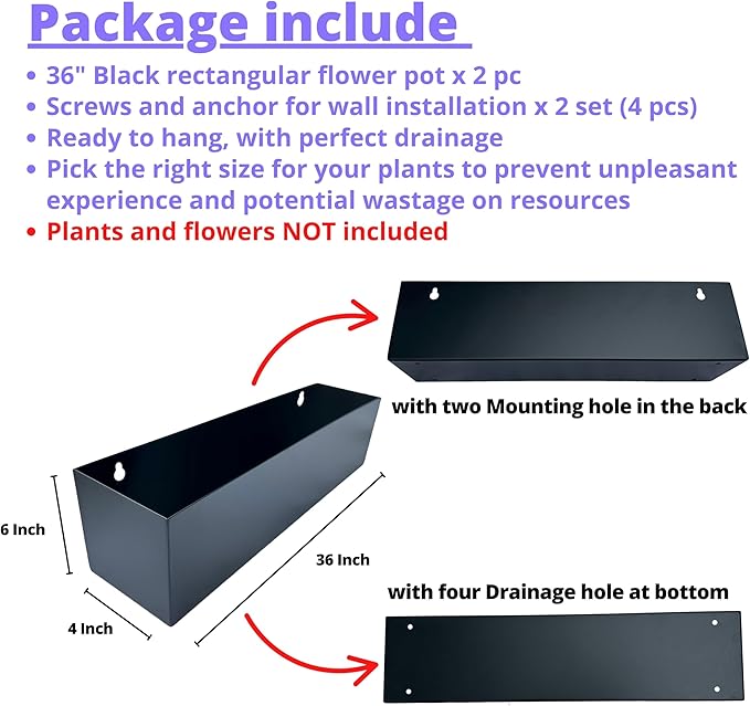 LaLaGreen Wall Planters Carbon Steel Black Metal Hanging Flower Pot - Image 2