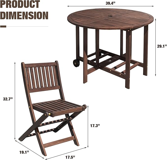 Devoko 5 PCS Patio Furniture, Patio Dining Set Acacia Wood Outdoor Table and - Image 7