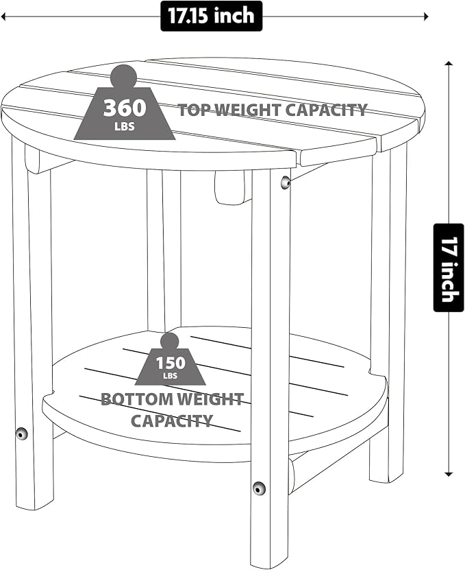 LZRS Round Adirondack Side Table Double End Table, Outdoor Side Tables - Image 3