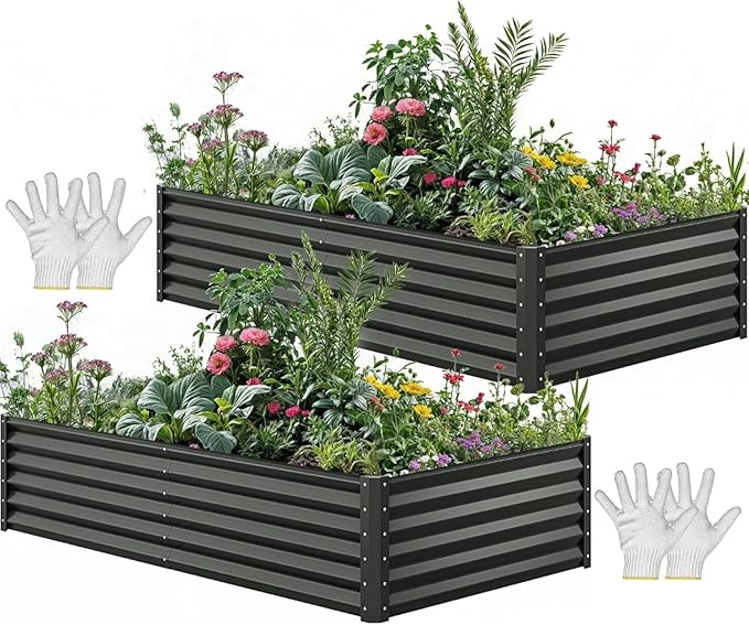 YITAHOME 2pcs 8x4x1.5 ft Galvanized Raised Garden Bed Kit, Large Metal Planter by YITAHOME