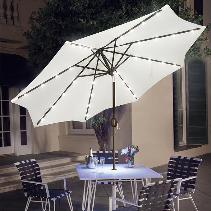 Blissun 9 ft Solar Umbrella, 32 LED Lighted Patio Umbrella, Table Market - Image 6