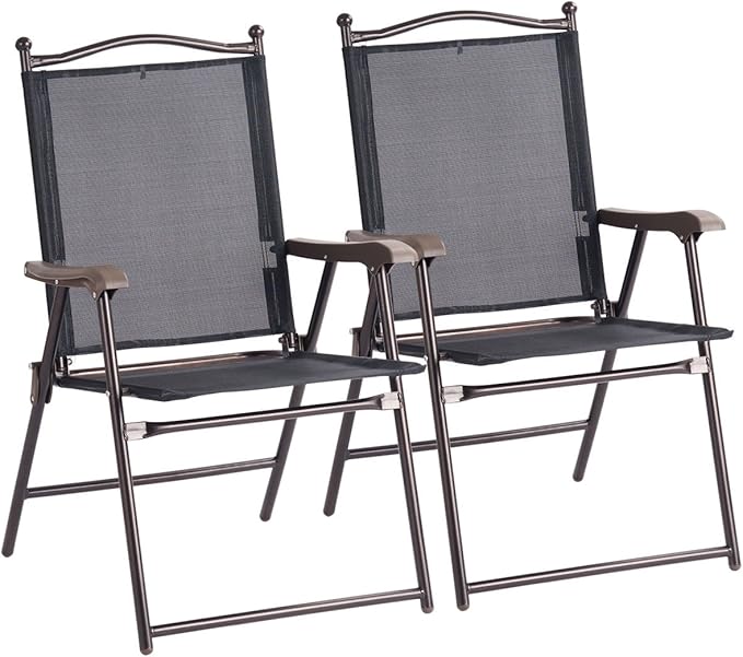 Giantex Set of 2 Patio Folding Chairs, Outdoor Patio Dining Chairs w/Armrest by Giantex