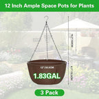 Hanging Baskets for Plants Outdoor, 12 Inch 3 Pack Hanging Planters for Outdoor - Image 5