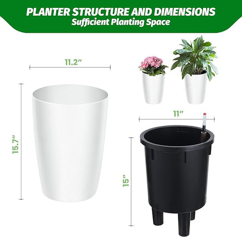 16 in Tall Planters Set of 2, Plant Pots, Self Watering Pots - Image 2