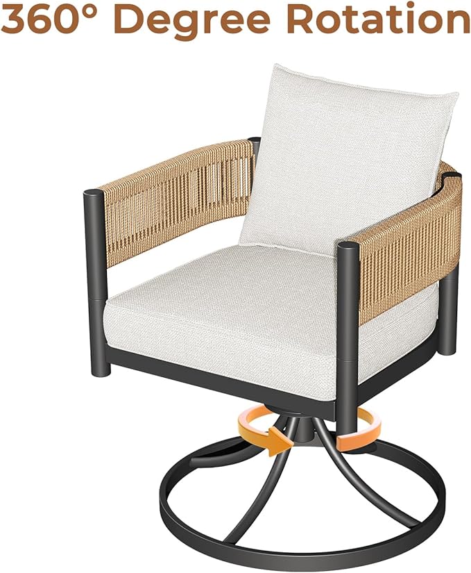 Grand patio Outdoor Dining Set for 6, Metal Woven Wicker Swivel Patio Chairs - Image 2