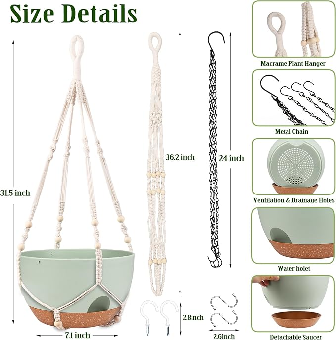 Hanging Planters for Outdoor Indoor Plants, 2 Pack 12 Inch Hanging Basket - Image 2