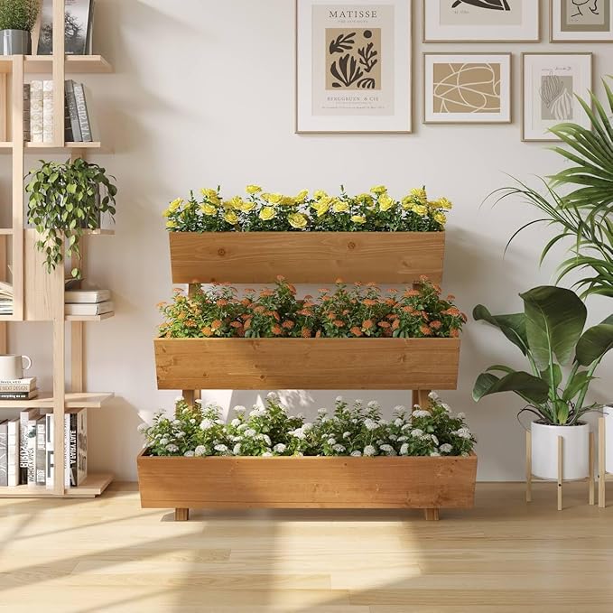 3-Tiers Wooden Raised Garden Bed Tiered Planter Box Flower Pots Vertical Garden - Image 8