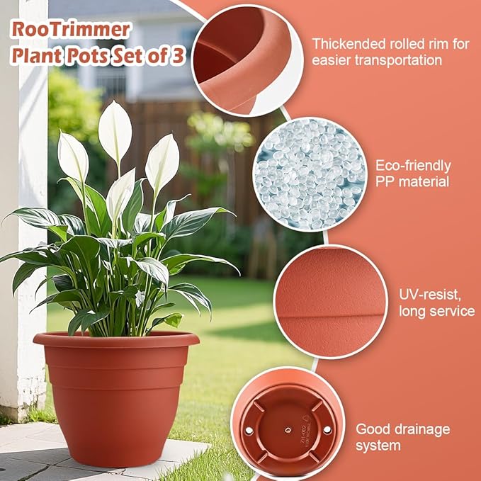 3 Pack Large 16 Inch Plastic Plant Pots - Image 3