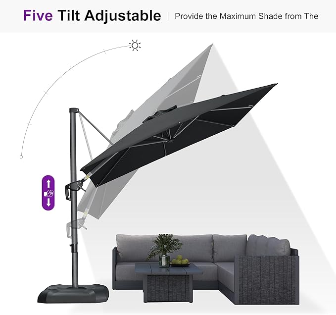 PURPLE LEAF 8 Feet Patio Umbrella Outdoor Cantilever Square Umbrella Aluminum - Image 8