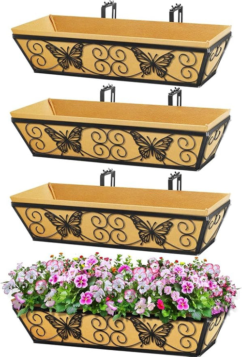 4 Pack 24 Inch Window Boxes Planters Railing Planter Box by KarlliuHOMEGARDEN