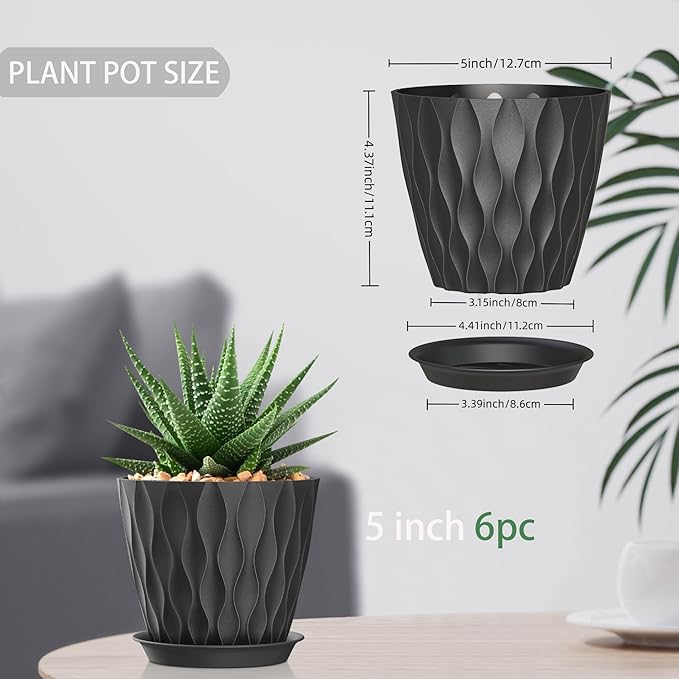 5 Inch Planter Pots, 6 Pack Indoor Planters, Small Flower Pots - Image 3