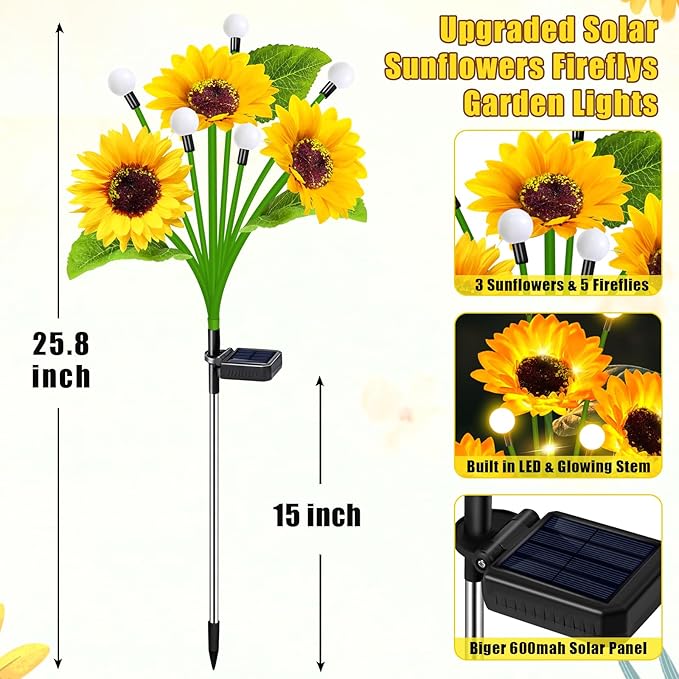 Solar Lights Outdoor Garden Decor, 4 Pack Sunflower - Image 3