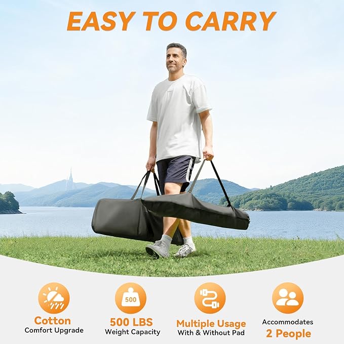 2 Person Outdoor Hammock with Stand, Cotton Rope Hammock with Polyester Pad - Image 5
