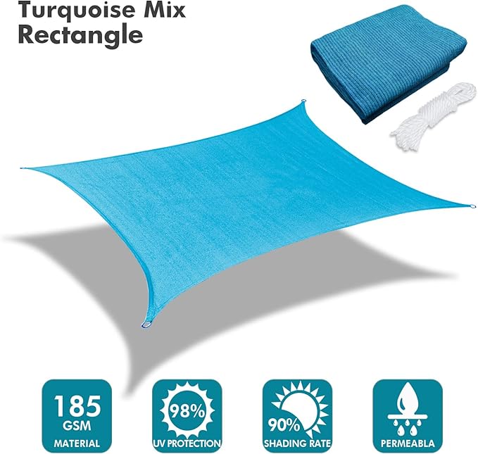 KANAGAWA 10'X22' Turquoise Mix Custom Size Sun Shade Sail Rectangle UV Block - Image 2