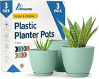 Mint Plant Pots with Drainage Holes & Saucers 3 Pack, Indoor & Outdoor by LIFEMASTER