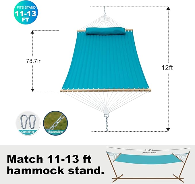 2 Person 12FT Hammocks for Outside, Double Quilted Fabric Outdoor Hammock - Image 7