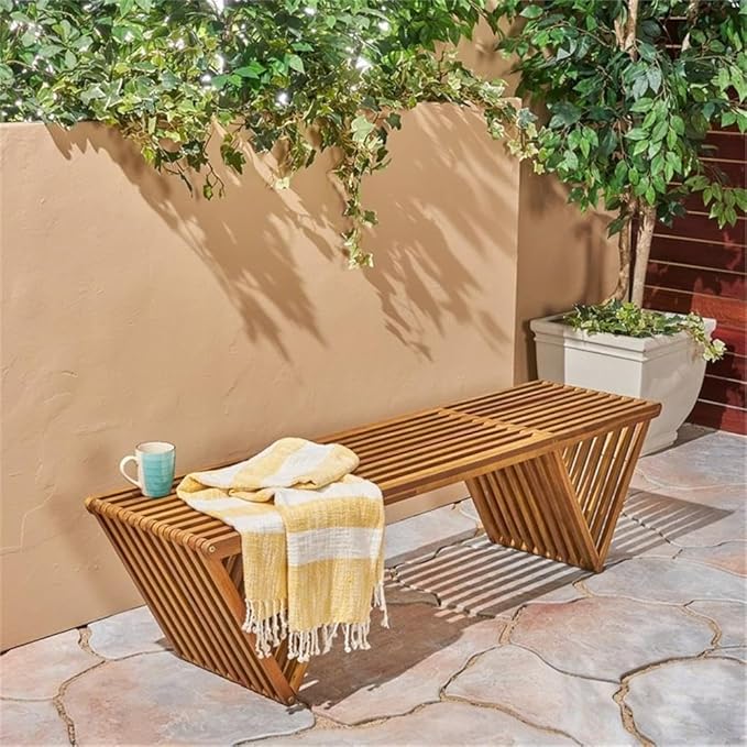 Christopher Knight Home Esme Outdoor Acacia Wood Bench, Teak Finish - Image 4