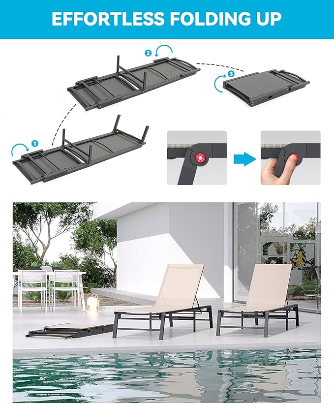 Aluminum Chaise Lounge Chair Outdoor, Foldable Patio Lounge Chair 2 Sets - Image 4
