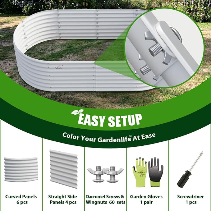 A ANLEOLIFE 2-Set 8X4X2 ft Galvanized Raised Garden Bed Kit, Oval Metal Deep - Image 8