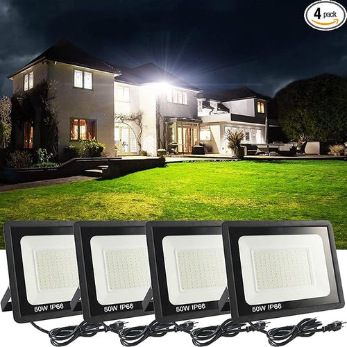 4Pack LED Flood Light Outdoor, 50W LED Work Light 5500lmwith 6FT US Plug by MUCLUD