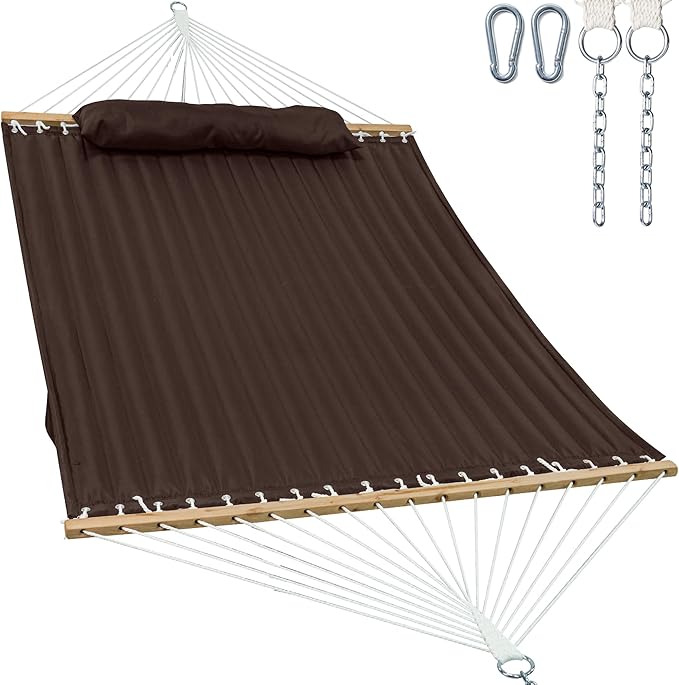 2 Person 12FT Hammocks for Outside, Double Quilted Fabric Outdoor Hammock by GafeteOutdoorLiving