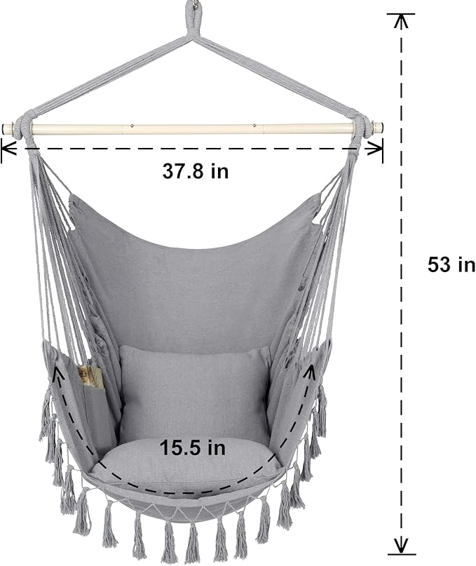 Y- STOP Hammock Chair Hanging Rope Swing, Max 500 Lbs, 2 Cushions Included - Image 5