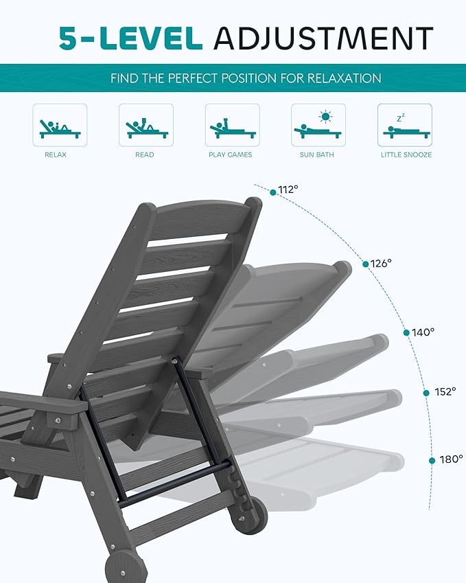 SERWALL Patio Chaise Lounge Chair, Poly Lounge Chair - Image 4