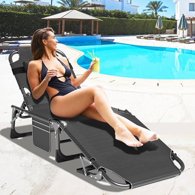 ABORON Heavy Duty Tanning Chair, 5-Gear Outdoor Folding Chaise Lounge Chair - Image 2