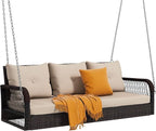 DWVO 3 Seats Porch Swing Hanging Bench Swing Outdoor Wicker Patio Swing Lounge - Image 7