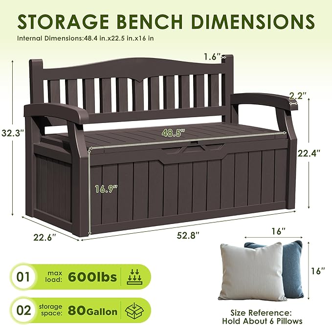 Greesum 80 Gallon Outdoor Storage Bench, Resin Patio Furniture - Image 3