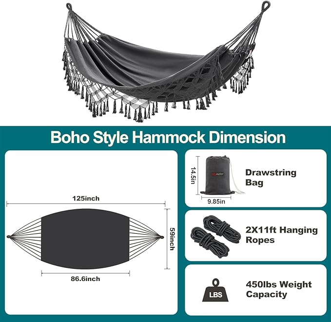 JoyView Boho Macrame Double Hammock - Image 4