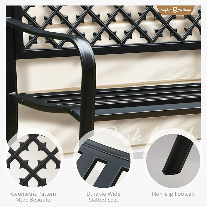 Sophia & William Outdoor Bench, 50 inches Metal Garden Bench, Cast Iron Park - Image 4