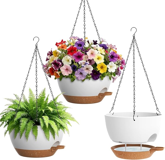Set of 3-10 Inch Self Watering Hanging Planters by UOUZ