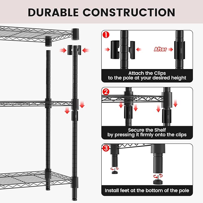 Xcity Storage Shelves, 3 Tier Heavy Duty Metal Shelving Unit - Image 6