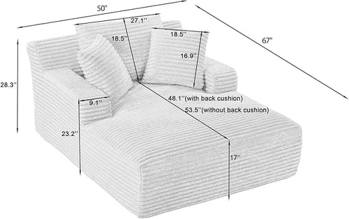 50 Inch Oversized Chaise Lounge Chair Indoor, Corduroy Upholstered Boneless - Image 2