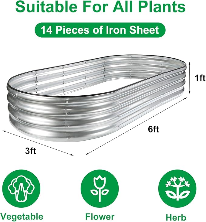 JERIA 2 Pcs 6×3×1ft Oval Raised Garden Bed, Galvanized Raised Garden Bed Kit - Image 2